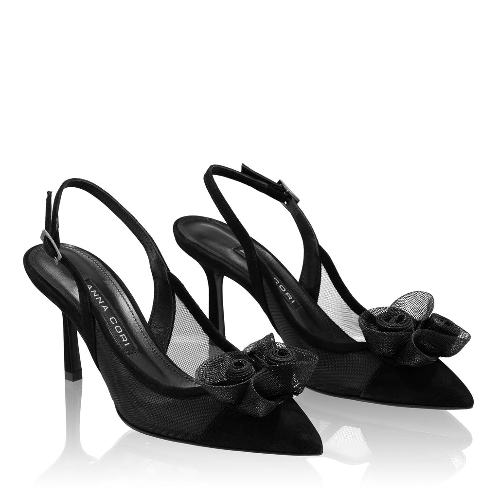 Pantofi eleganti 8086 Camoscio+Rete Negru